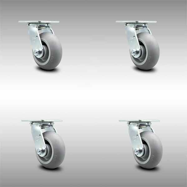 5 Inch SS Thermoplastic Rubber Caster Set with Ball Bearing and Swivel Lock SCC